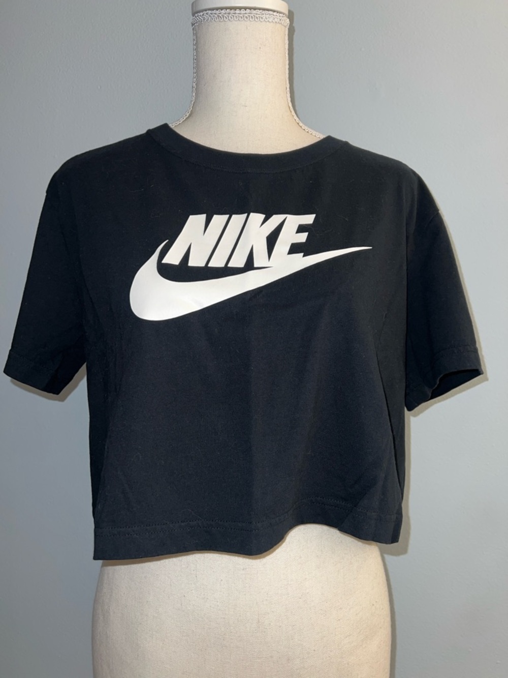 Nike Black Cropped Logo Tee with White Swoosh